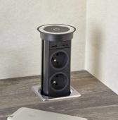 Bloc 2 Prises + QI + USB autoMATIK / noir mat
