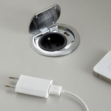 Bloc-prises USB rond, à encastrer au meuble, 1 port USB Femelle type A et 1  port USB type C