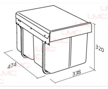 Poubelle hauteur réduite 2 bacs de 15 litres