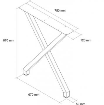 Pied table en X schéma 87cm