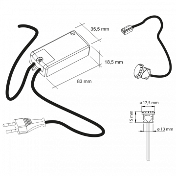 interrupteur-infrarouge-230vac-250w-maximum-cable-2m schéma