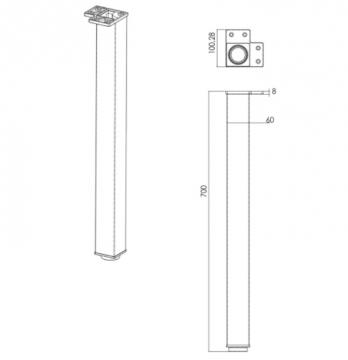 Pied de Table Carré en Acier 60mm schéma
