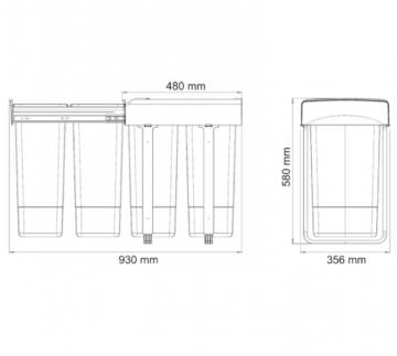 Poubelle 2 Bacs de 26 L "Soft Closing"