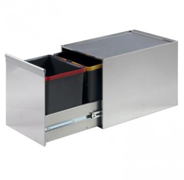 Poubelle 2 bacs 15+15L bloc inox