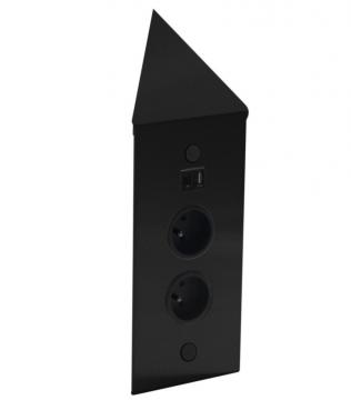 Bloc 2 prises d'angle noir + USB-A + USB-C