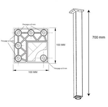 Pied de Table Carré en Acier 60mm schéma