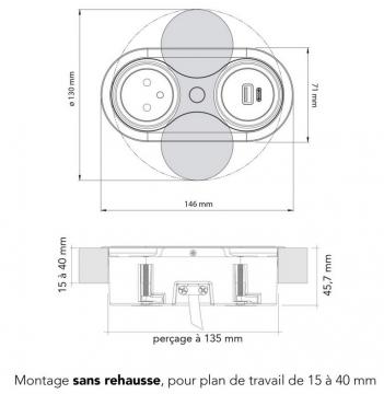 bloc 1 prise + USB A et C EIGHT schéma