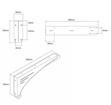 équerre métal laser 360mm schéma