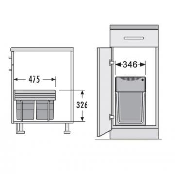 Poubelle tri selectif 2 x 18 Litres Hailo