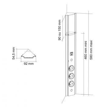 Bloc 3 prises + USB-A +C 5,1W d'angle SLIM schéma