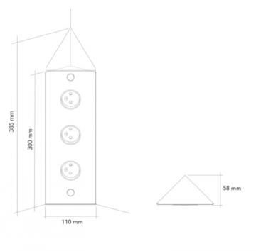 bloc 3 prises d'angle inox brossé ( bloc 2 prise + 1 inter - inox brossé )