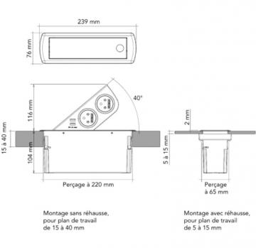 Bloc 2 prises + 2 USB CIZO affleurant