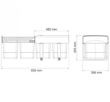 Poubelle 2 Bacs de 15 L "Soft Closing"