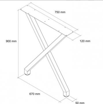 Pied table en X schéma 90cm