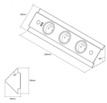 Bloc 3 prises + usb d'angle Slim schéma