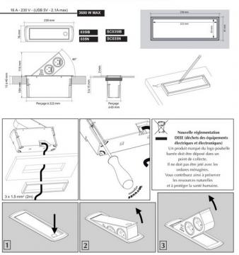 Bloc 2 prises + 2 USB CIZO affleurant