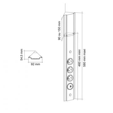 Bloc 3 prises + USB-A +C 15W d'angle SLIM schéma