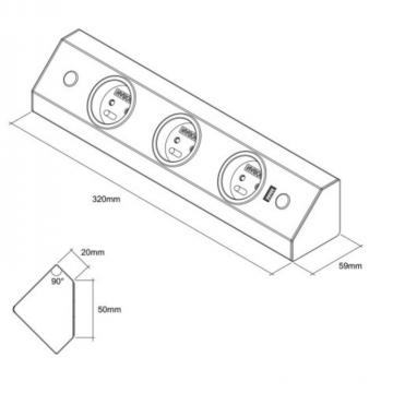 bloc 3 prises + usb avec retour schéma