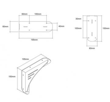 équerre métal laser 195mm schéma