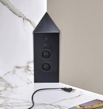 Bloc 2 prises d'angle noir + USB-A + USB-C