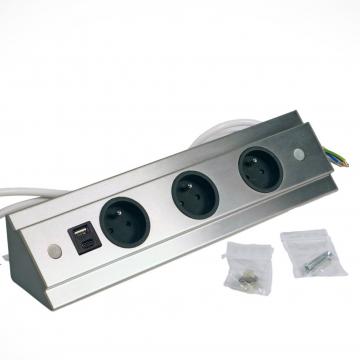 Bloc 3 prises USB-A+C d'angle Slim inox