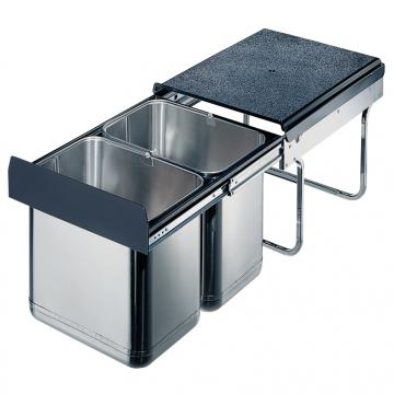 Poubelle hauteur réduite 2 bacs INOX de 15 litres