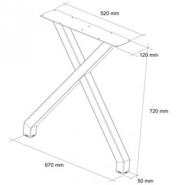Pied table en X schéma 72cm