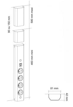 Bloc 4 prises noir + USB-A + USB-C Schéma