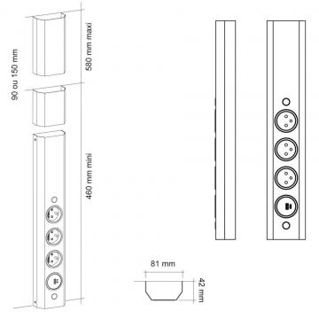 Bloc 3 prises noir + USB-A + USB-C Schéma