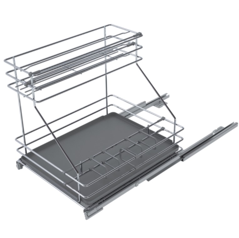 Rangement coulissant sous evier acier chromé