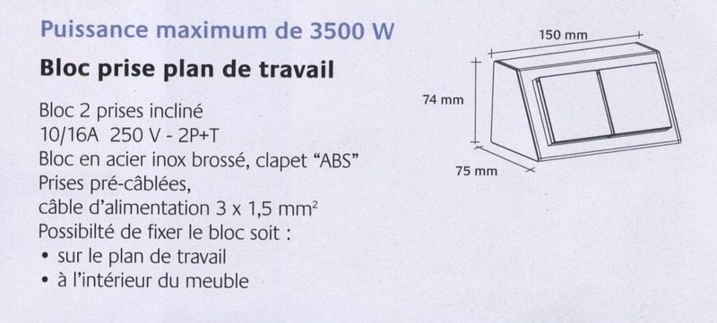 bloc 2 prises plan de travail en inox brossé A9450 avec clapets – Image 4
