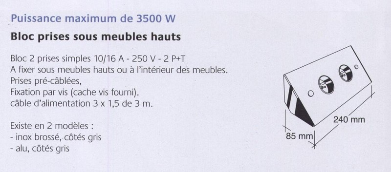 bloc 2 prises sous meubles haut alu ou inox brossé – Image 4