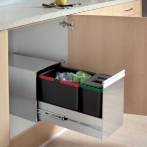 Poubelle 2 bacs 15+6L bloc inox