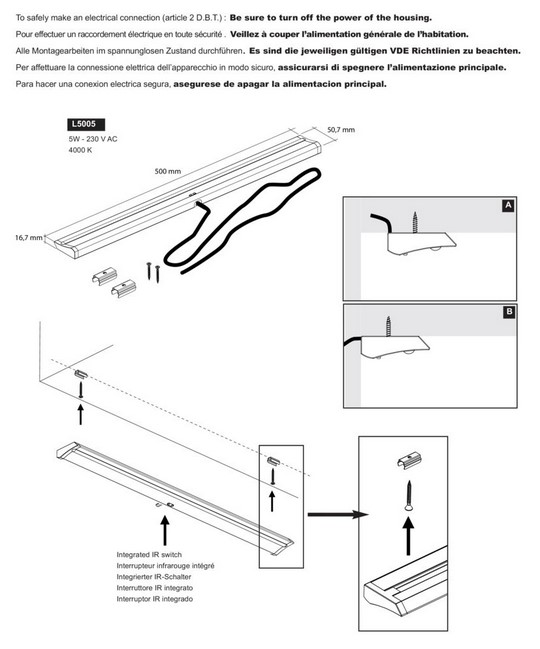 Réglette LED "WAVE" 8W 230V extra plate avec interrupteur – Image 4