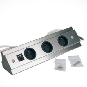 Bloc 3 prises + USB-A+C d'angle SLIM - Inox brossé