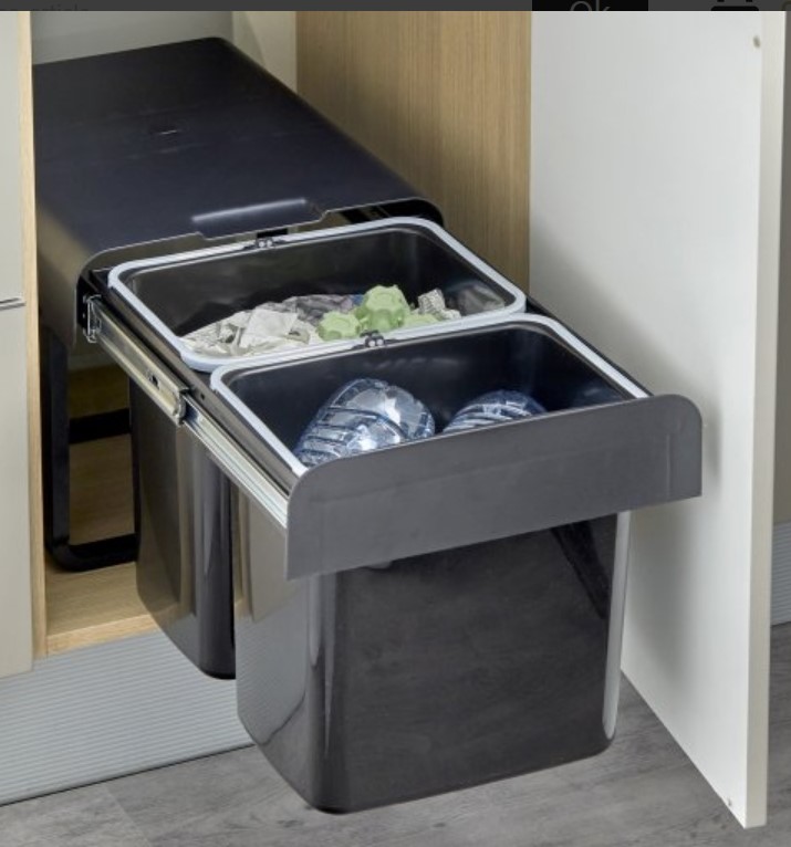 Poubelle tri sélectif 2 bacs 16 litres