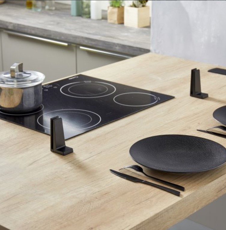 Séparateur ilot verre sans perçage supports Noir – Image 3