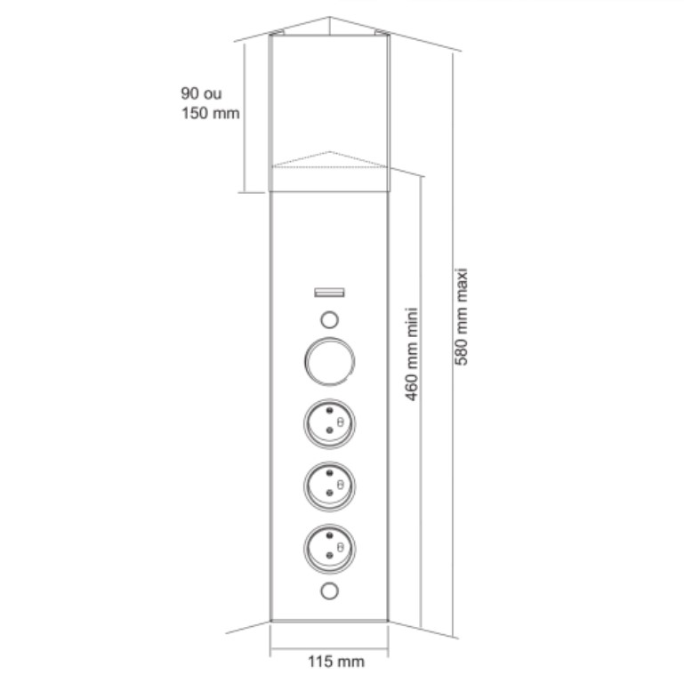 Bloc 3 prises d'angle + interrupteur avec ou sans port USB 5V – Image 4