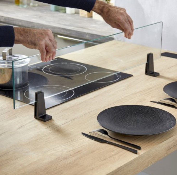 Séparateur ilot verre sans perçage supports Noir – Image 6