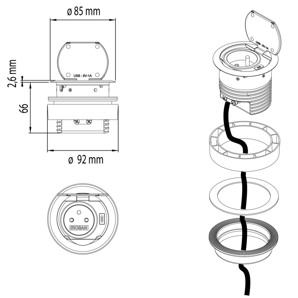 Bloc 1 prise + USB-C RING Noir – Image 4