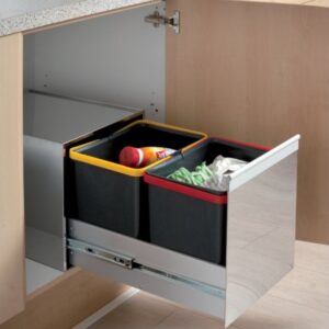 Poubelle 2 bacs 15+15L bloc inox