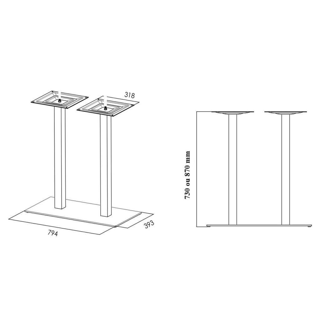 Double pied central carré en acier – Image 4
