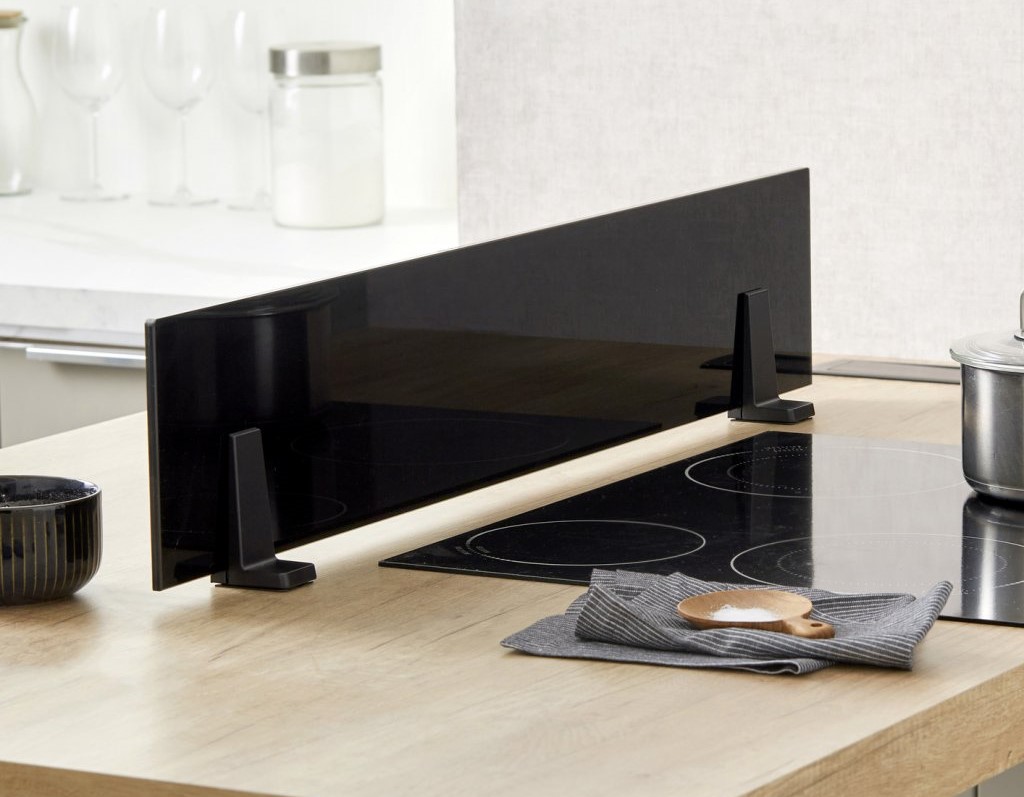 Séparateur ilot verre sans perçage supports Noir – Image 2