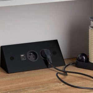 Bloc 2 Prises + USB A+C d'angle noire