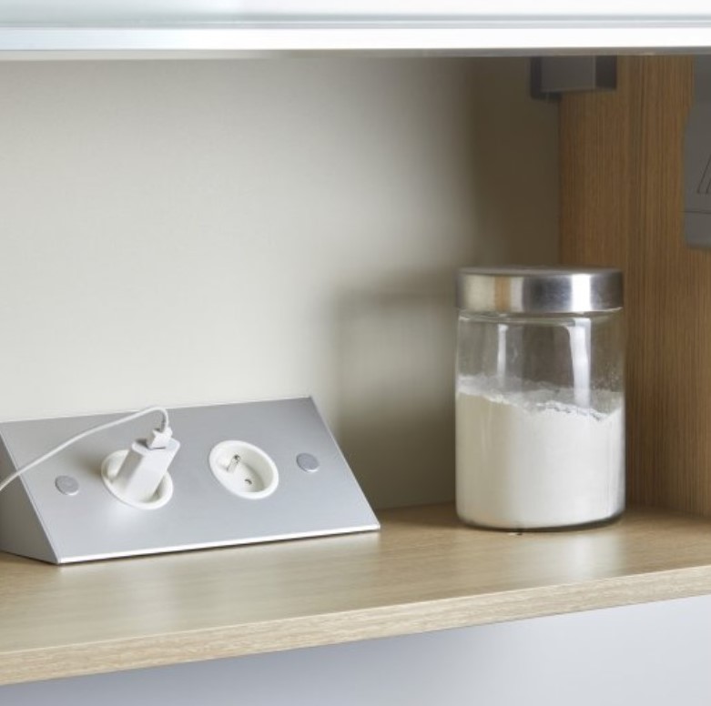 bloc 2 prises sous meubles haut alu ou inox brossé – Image 3