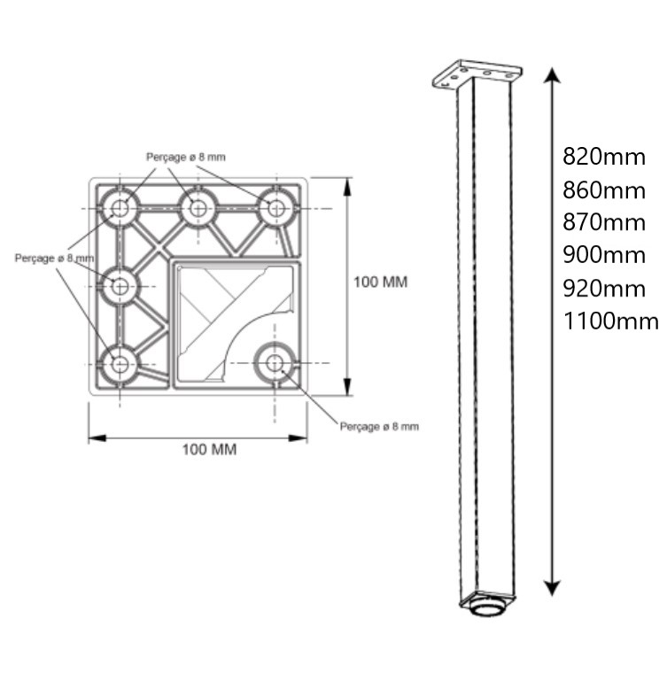 PIED de SNACK CARRE 60mm en Acier – Image 5