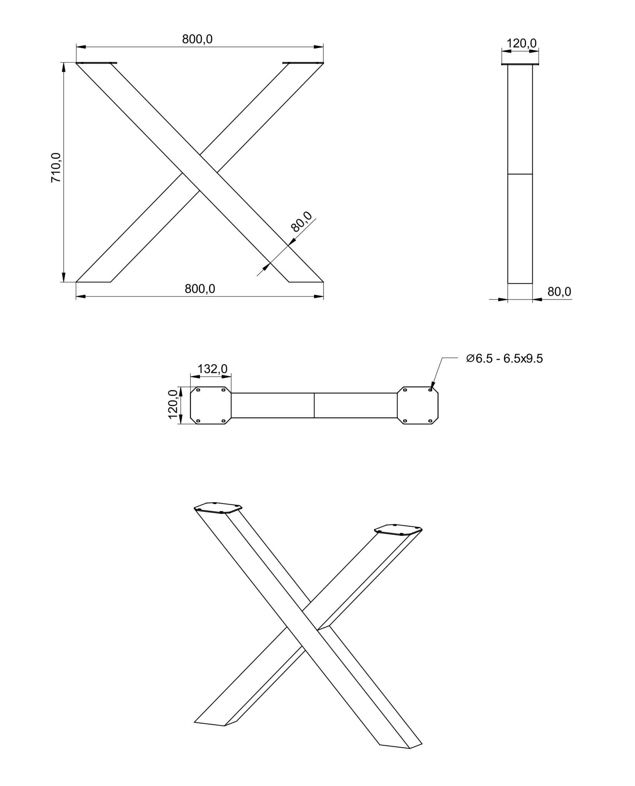 Pied en acier forme X profil 80mm – Image 5