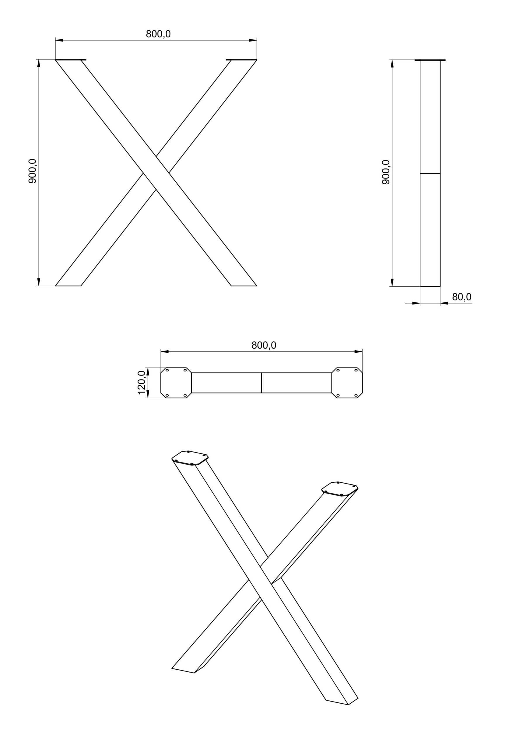 Pied en acier forme X profil 80mm – Image 4