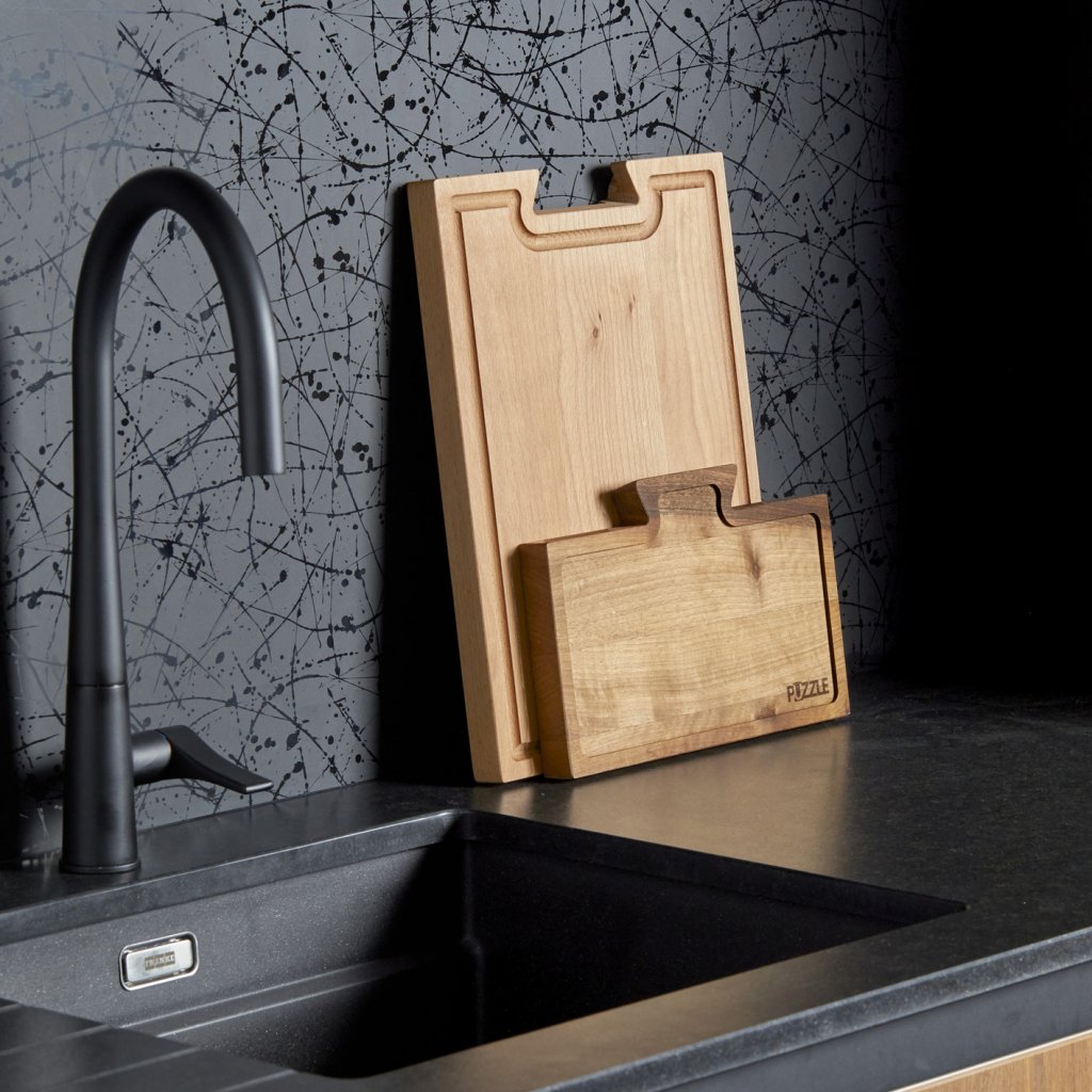 Planche à découper en Hêtre et Noyer 3 en 1 PUZZLE